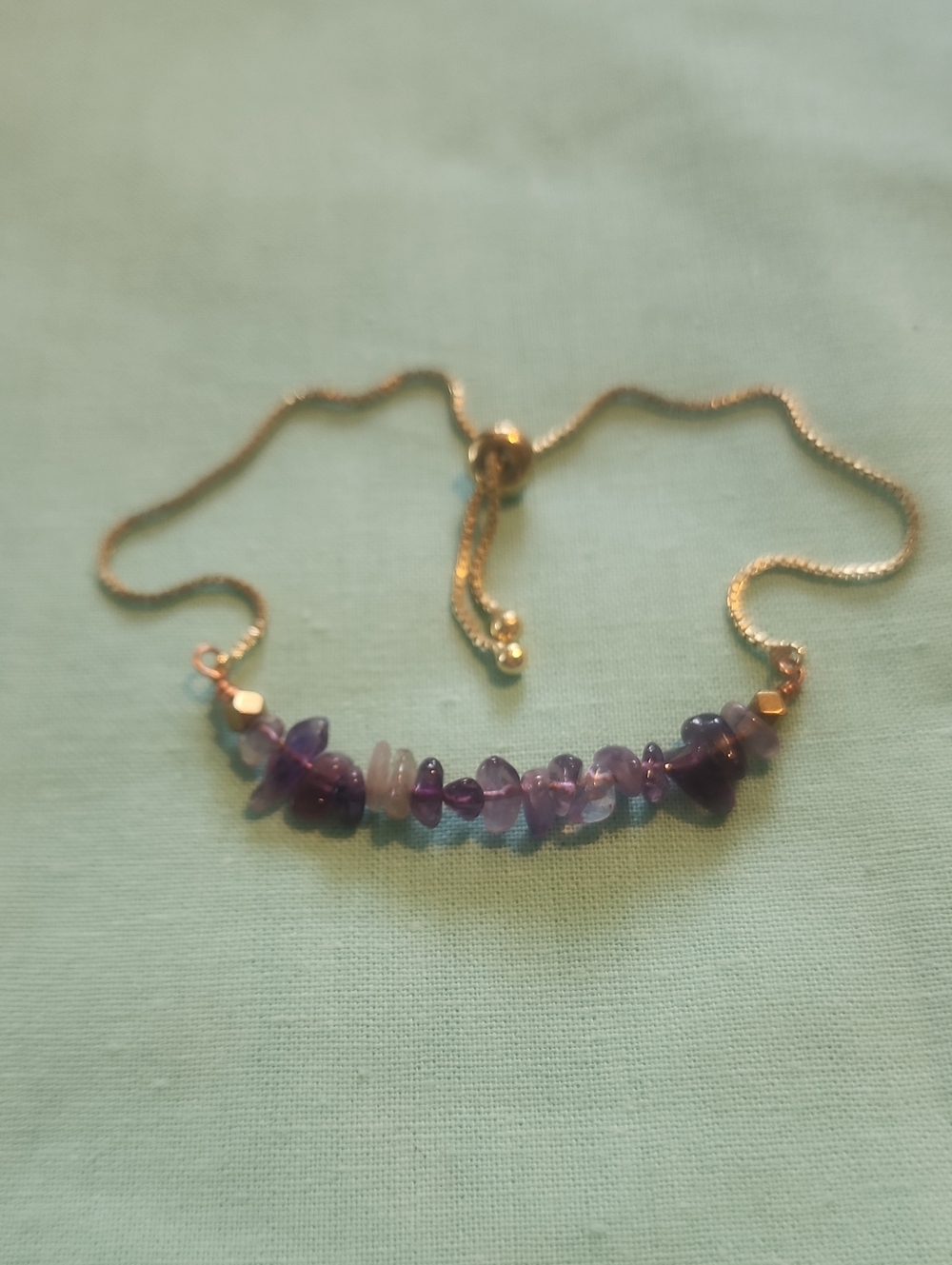 Amethyst Chip Bracelet with Gold-Tone Chain